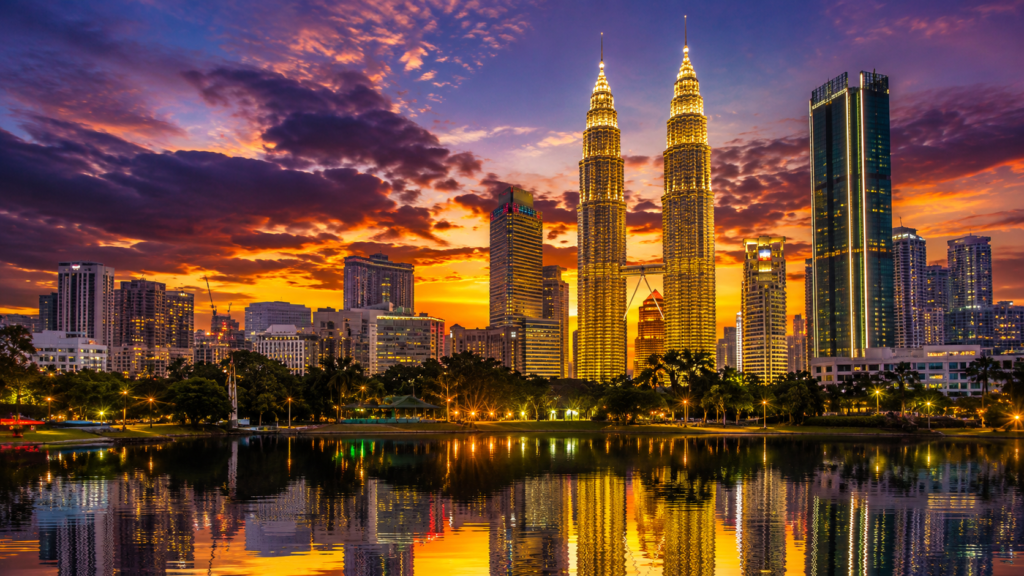 Malaysia visa for Bangladeshi 2026 — Kuala Lumpur Petronas Twin Towers skyline at sunset