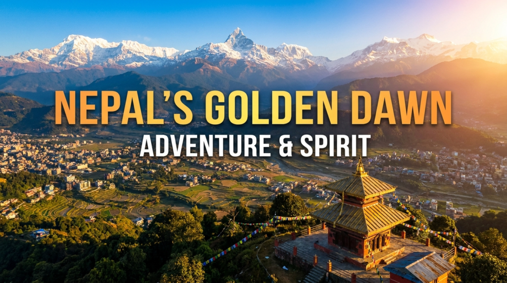 Nepal Himalayas with snow-capped peaks and Kathmandu valley