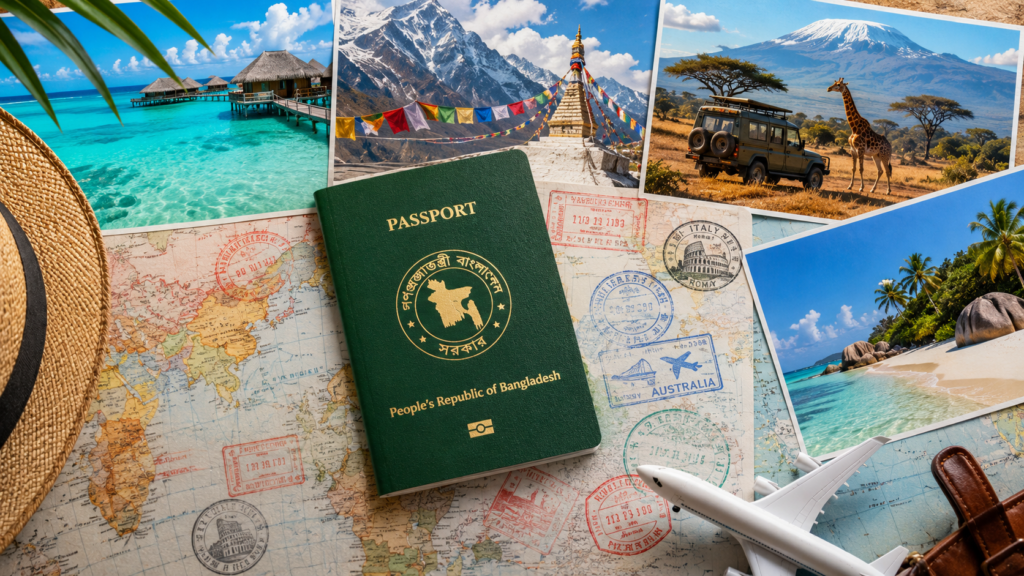 Visa free countries for Bangladeshi passport 2026 — complete list of 23 visa free destinations including Maldives, Nepal, Kenya and Seychelles